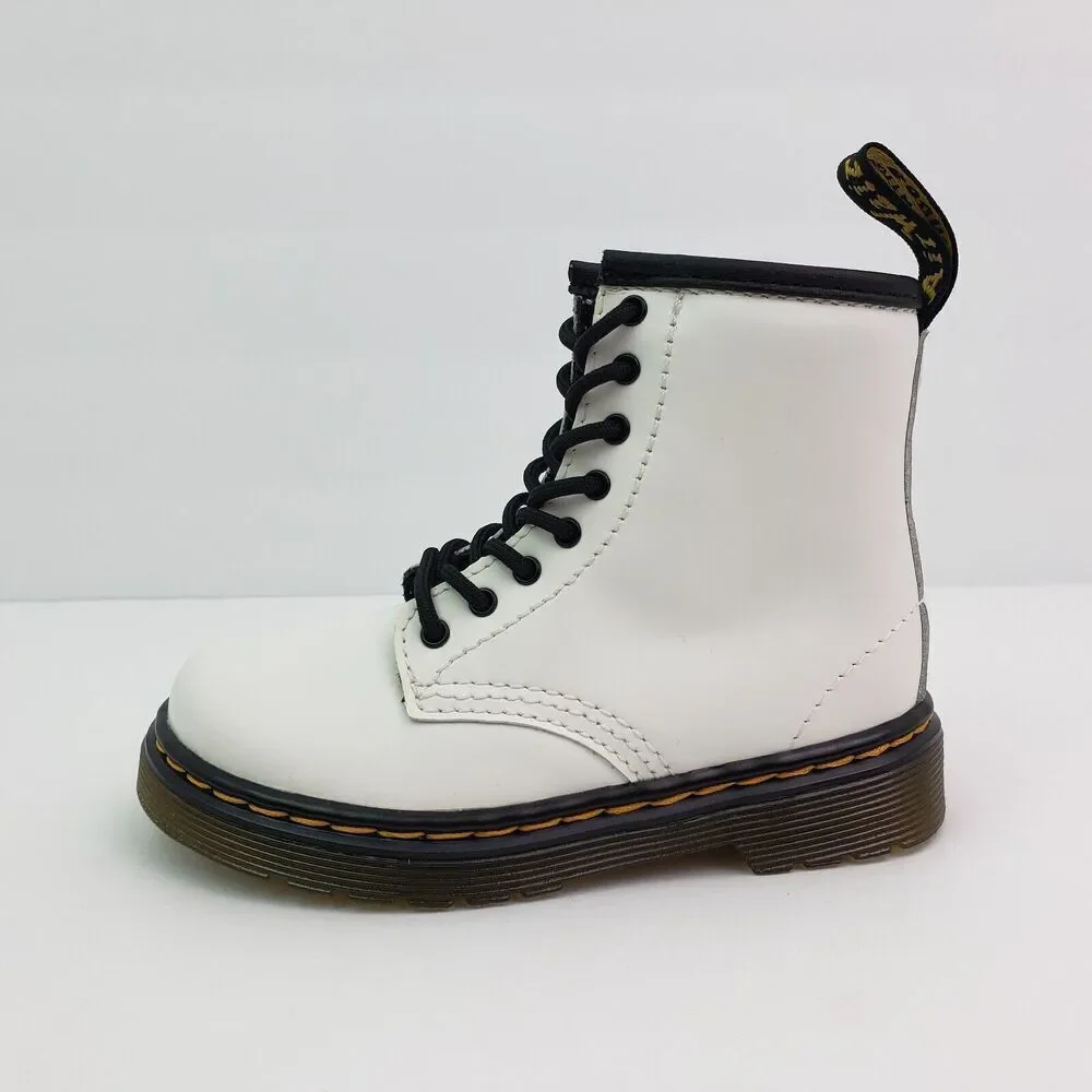 Dr Doc Martens 1460T Toddler Girls Size 8 White Leather Lace Up Combat Boots